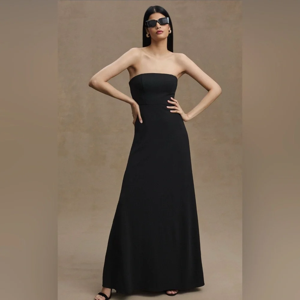 bhldn hayden strapless stretch crepe midi dress BHLDN Hayden Strapless Stretch Crepe Midi Dress